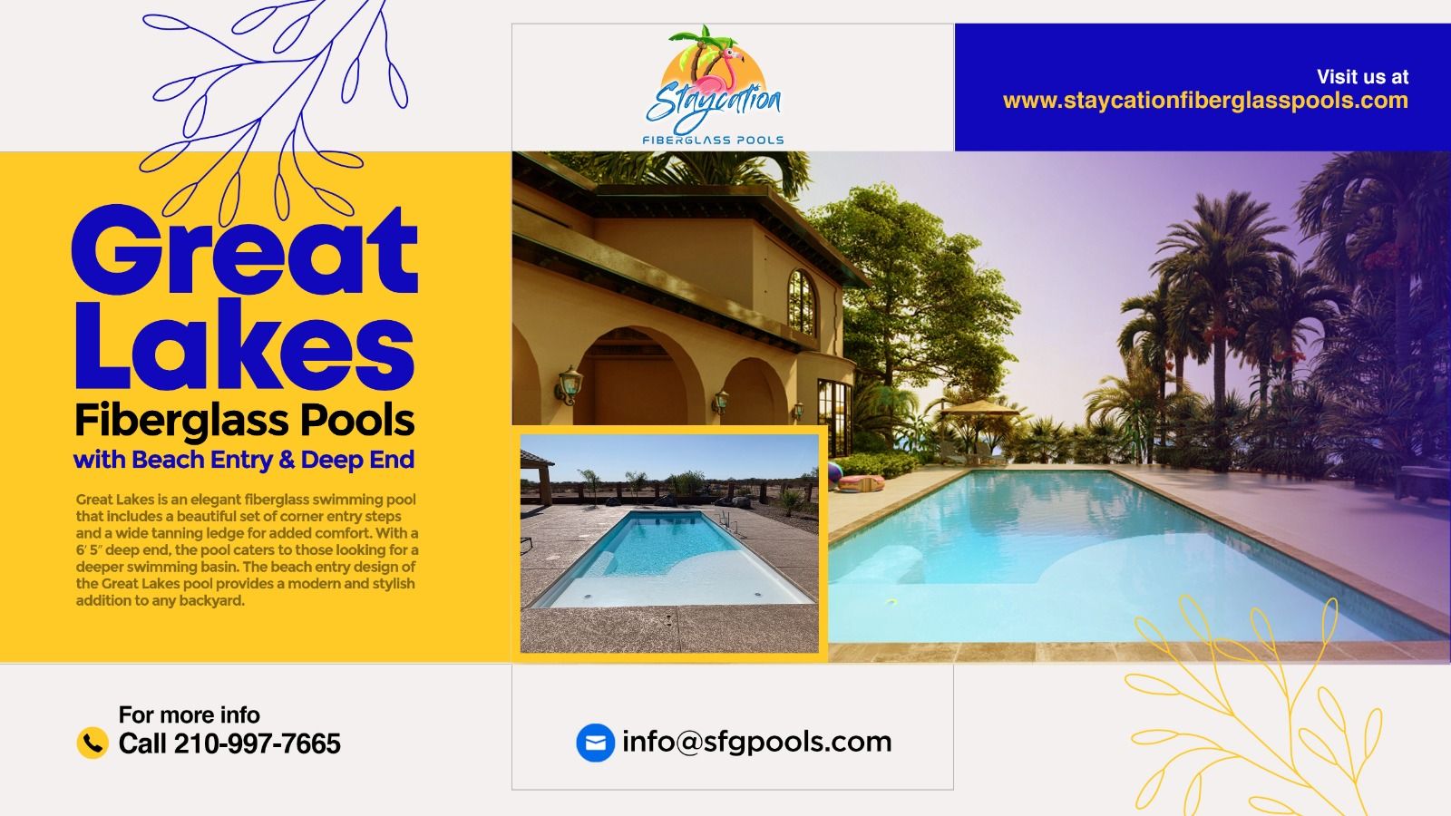 San Juan Great Lakes Fiberglass Pool with Beach Entry and Deep End